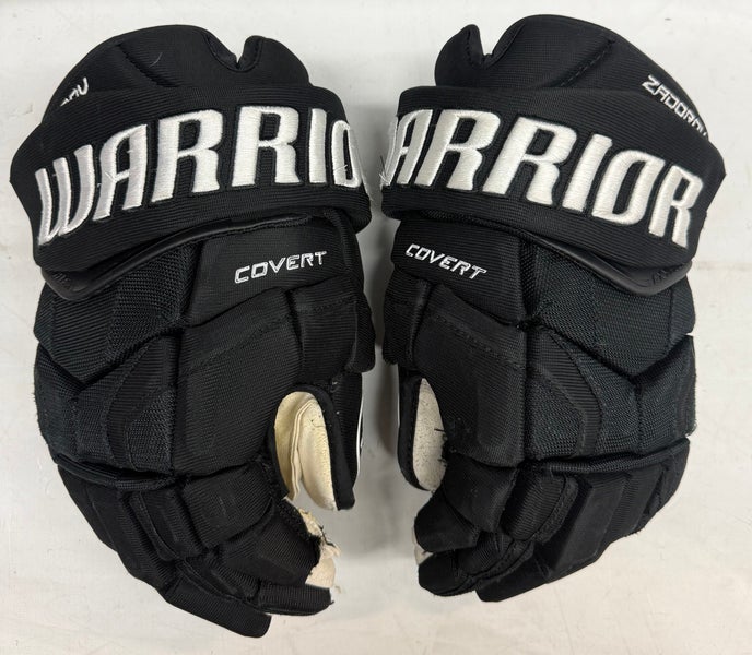 Warrior Covert QR5 Pro Stock Hockey gloves 14" Black Used NHL Bruins (4) (14818)
