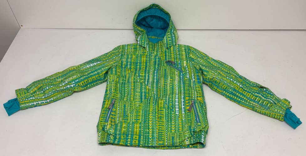 Spyder Vixen Green Patterned Girls Ski Jacket w/Removable Hood Size 18 EXCELLENT