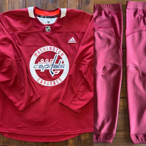 Adidas Washington Capitals Pro Stock Practice Jersey AND SOCKS size 58 Maroon