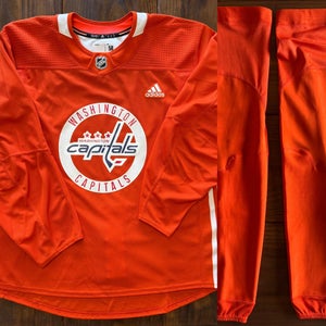 Adidas Washington Capitals Pro Stock Practice Jersey AND SOCKS Size 58 MiC Orange