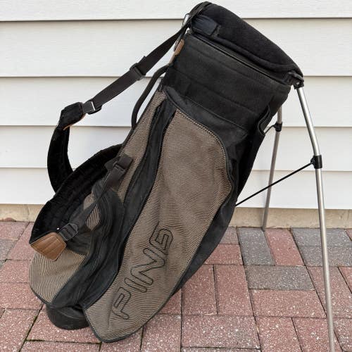 Vintage Ping Hoofer 4 Way Stand Carry Golf Bag Dual Straps Brown Tan