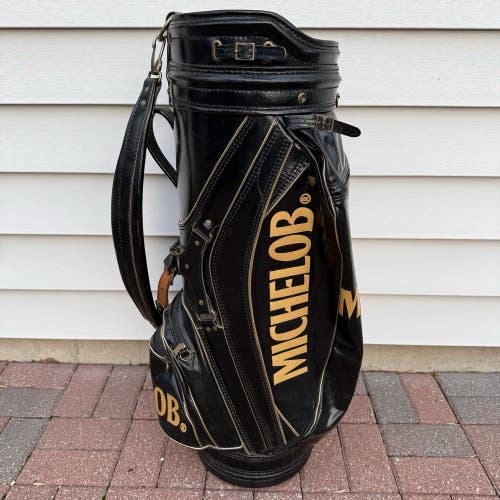 Vintage Michelob Faux Leather Black Gold Full Size 6 Way Golf Bag Cart Staff