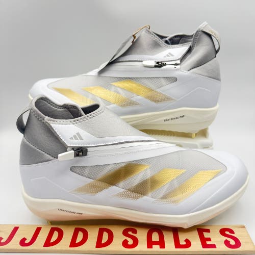 Adidas Adizero Impact+ Baseball Cleats White Grey Metallic Gold Men’s Sz 10 NWT

New Without Box