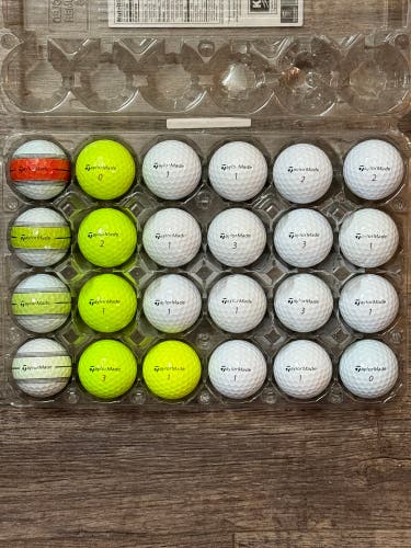 24 TaylorMade Tour Response Golf Balls - Some with Stripe or Yellow, 5A/4A