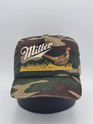 Vintage Miller Beer Camo Corduroy Pheasant Nature Promo Hat Cap Vtg Snapback