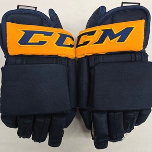 CCM CUSTOM 4-ROLL PRO STOCK HOCKEY GLOVES NAVY GOLD 14" USED NHL HAULA MIC (14840)