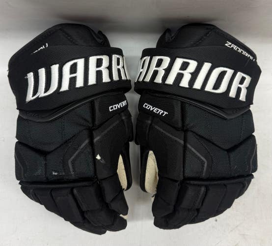 Warrior Covert QR5 Pro Stock Hockey gloves 14" Black Used NHL Bruins (9) (14842)