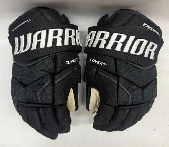 Warrior Covert QR5 Pro Stock Hockey gloves 14" Black Used NHL Bruins (10) (14843)