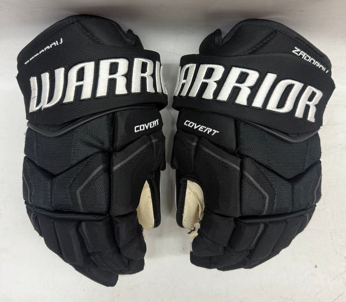 Warrior Covert QR5 Pro Stock Hockey gloves 14" Black Used NHL Bruins (10) (14843)