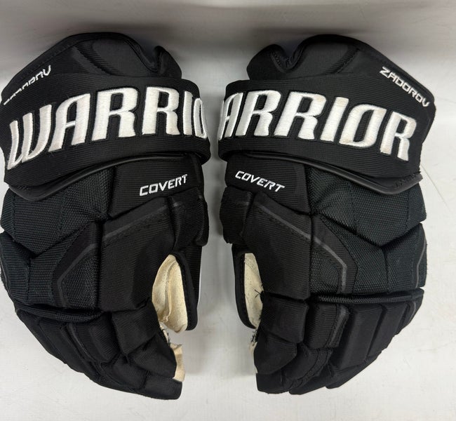 Warrior Covert QR5 Pro Stock Hockey gloves 14" Black Used NHL Bruins (11) (14844)