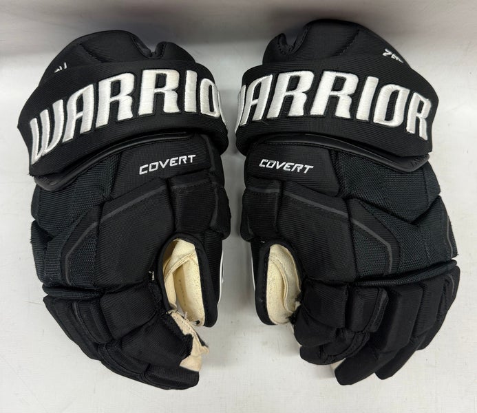Warrior Covert QR5 Pro Stock Hockey gloves 14" Black Used NHL Bruins (13) (14846)