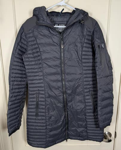 Kuhl Spyfire Parka Jacket Womens Size: L Black Long Hooded Down Puffer Coat