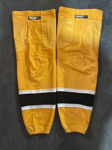 Boston Bruins Yellow Sr XL+ Reebok Hockey Socks Pro Stock Used