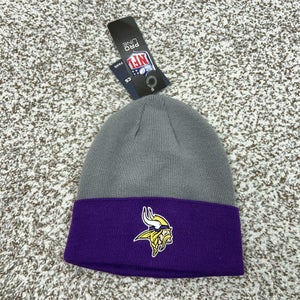 Minnesota Vikings Hat Beanie Mens One Size Gray Purple NFL Football Knit Cuff