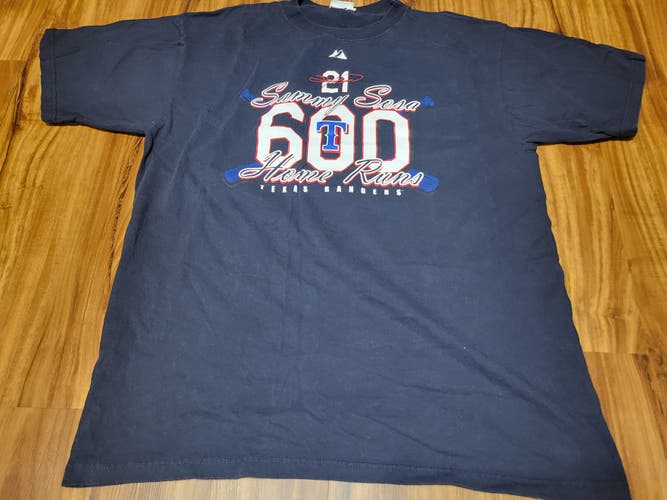 Majestic Sammy Sosa Texas Rangers MLB 600 Home Runs Short Sleeve Shirt, Size Adult XL