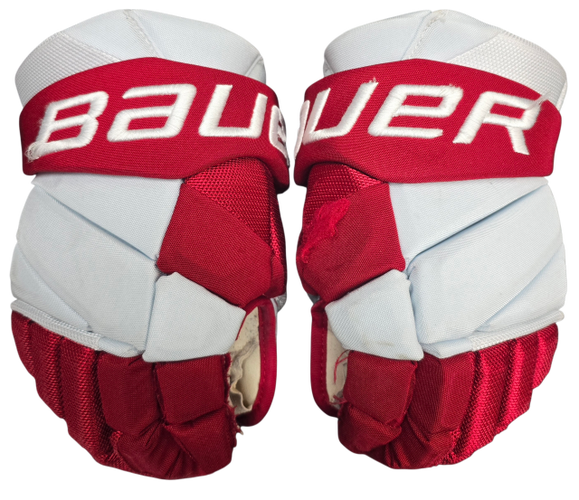 Bauer Vapor Hyperlite Pro Stock Custom Hockey Gloves Used 13" BU Terriers #12. (14870)