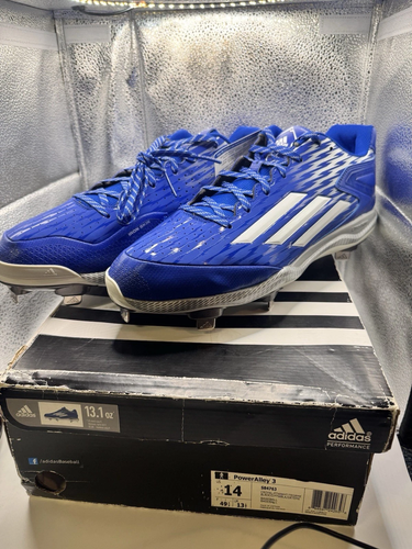 Adidas PowerAlley 3 Metal Baseball Cleats Mens 14 Royal Blue White NEW IronSkin NIB