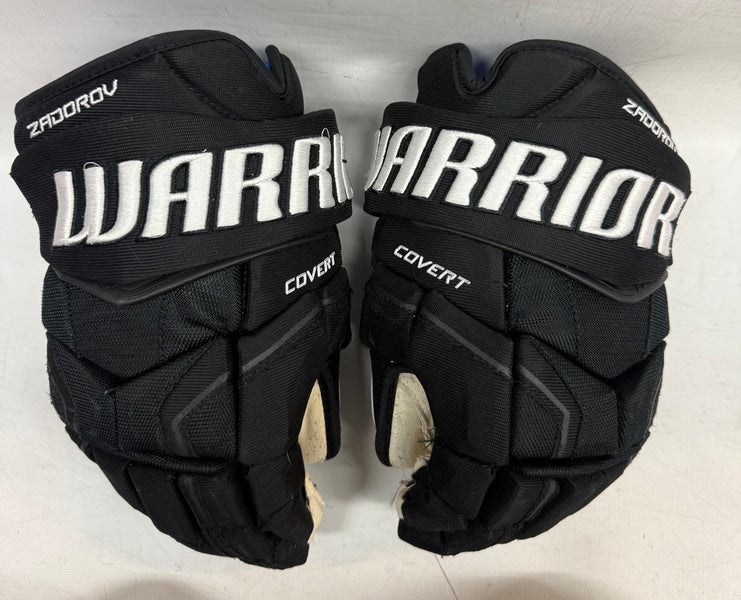 Warrior Covert QR5 Pro Stock Hockey gloves 14" Black Used NHL Bruins (14) (14878)