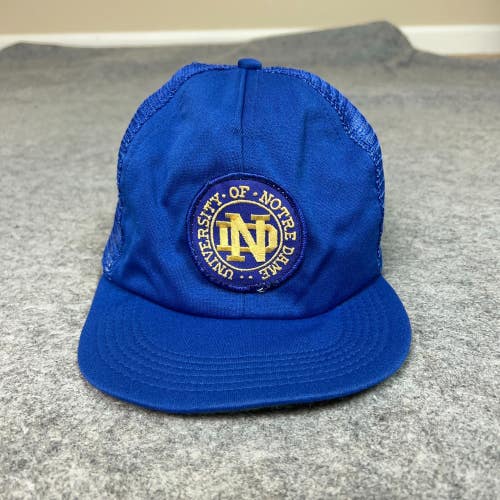 Vintage Notre Dame Fighting Irish Men Hat Snapback Blue Trucker Football 80s USA
