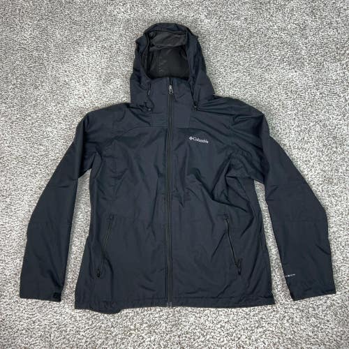 Columbia Jacket Mens Large Black Hooded Rain Coat Omni-Tech Interchange Hiking