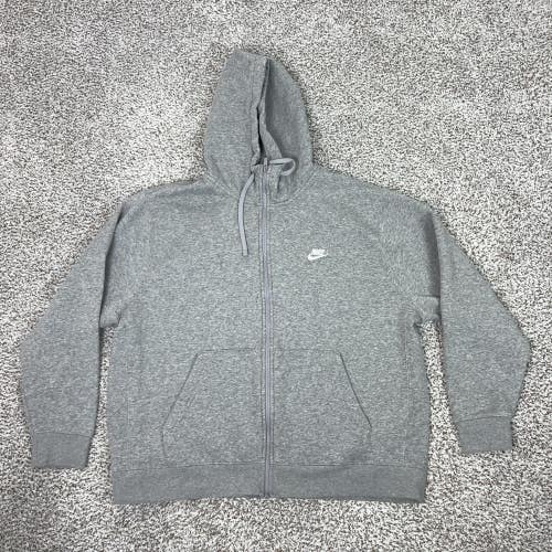 Nike Hoodie Mens 2XL Gray Full Zip Fleece Sweatshirt Sportswear Club Swoosh Gym