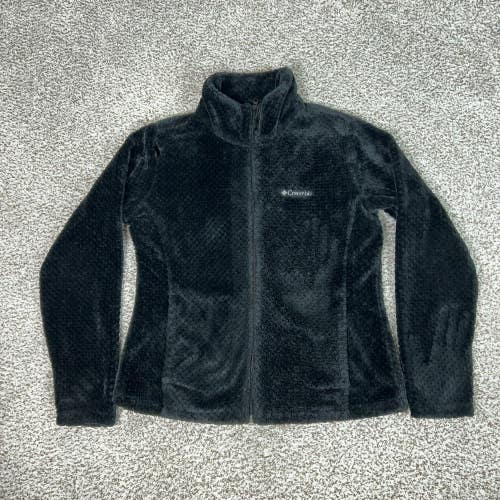 Columbia Fleece Jacket Womens Large Black Plush Full Zip High Pile Fuzzy Soft