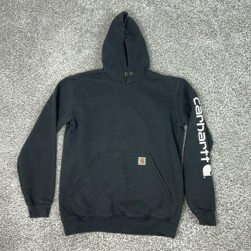 Carhartt Hoodie Mens Medium Black Sleeve Logo Fleece Pullover Sweatshirt K288