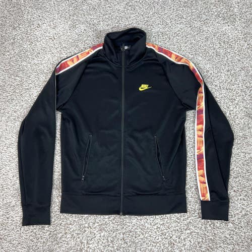 Nike Jacket Mens Small Black Full Zip Track Stripe Swoosh Organic Distortion Gym