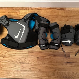 Set of Nike Vapor LT Lacrosse Shoulder Pads, Arm Pads and Gloves, size Youth Medium  (Used)