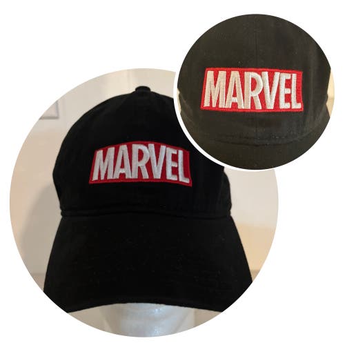 $22.99 MARVEL LOGO CURVED BRIM EMBROIDERED GOLF CAP (BLACK / OSFM) - W/O ISSUES!