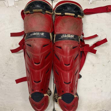 Used All-Star LG40WPRO Catchers Leg Guards Red Adult 11855-S000196873