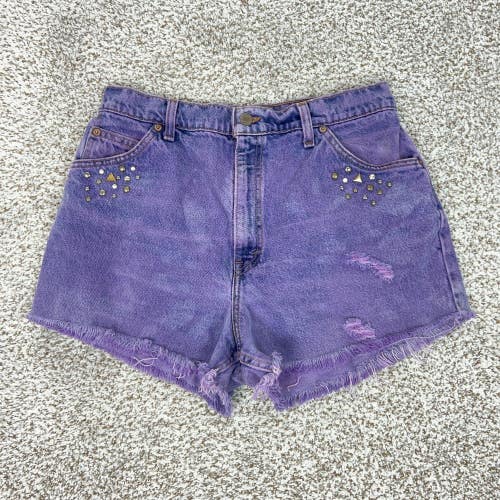 Vintage Levis 951 Shorts Women 14 Purple Denim Studded Cutoff Distressed Raw Hem