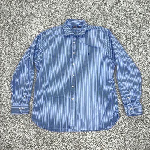 Polo Ralph Lauren Shirt Mens 18 36/37 Blue Stripe Slim Fit Button Pony Preppy