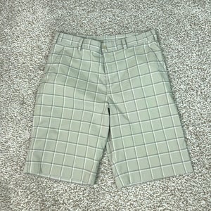 Nike Golf Shorts Mens 34 Gray Plaid Performance Stretch Pockets 12" Comfort Logo
