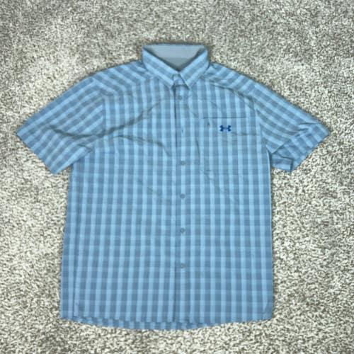 Under Armour Shirt Mens Large Blue Check Fitted Vented Button Fishing Outdoor