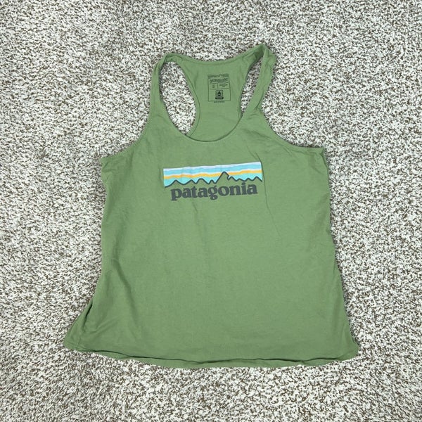 Patagonia Tank Top Womens Small Green Organic Cotton Logo Racerback Lightweight