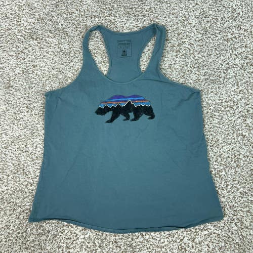 Patagonia Tank Top Womens Small Blue Organic Bear Racerback Outdoor Hiking Top