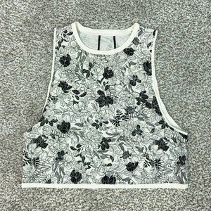 Lululemon Tank Top Womens Medium White Floral Open Cropped Yoga Gym Athletic