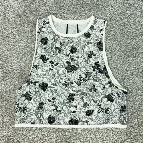 Lululemon Tank Top Womens Medium White Floral Open Cropped Yoga Gym Athletic