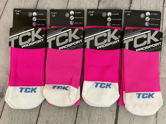 TCK PROSPORT proDRI Durable Performance Athletic Socks Hot Pink White Small 4-PK