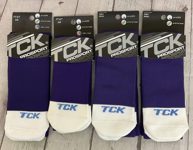 TCK PROSPORT proDRI Durable Performance Athletic Socks Purple White Small 4-Pack