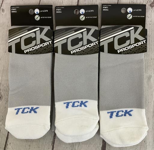 TCK PROSPORT proDRI Durable Performance Athletic Socks Light Grey White SM 3-Pk