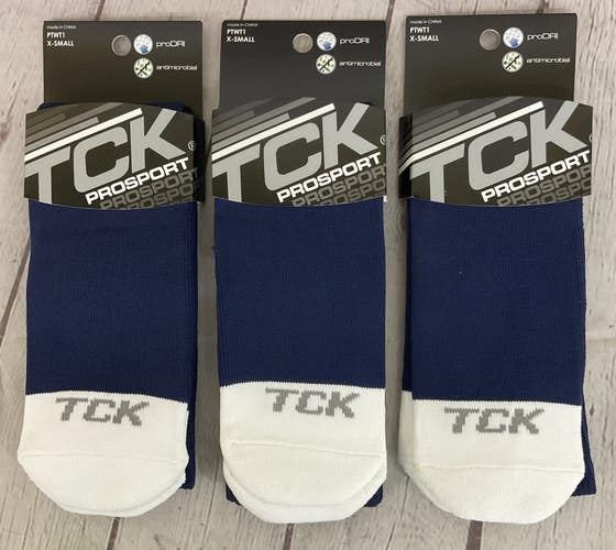 TCK PROSPORT proDRI Durable Performance Athletic Socks Navy Blue White XS 3-Pk
