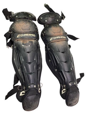 Used Champro BLACK SHIN GAURDS Catchers Leg Guards Black Adult 11347-S000261637