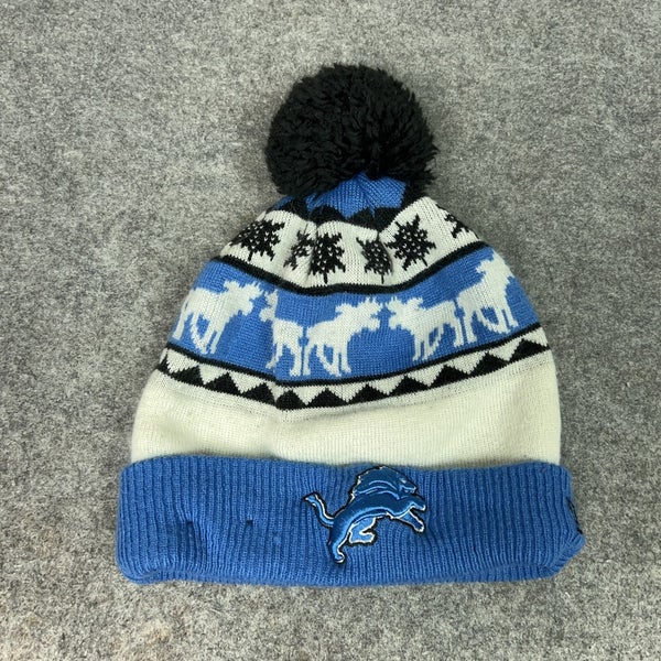 Detroit Lions Hat Cap Beanie Pom Blue White NFL Football Winter Knit New Era