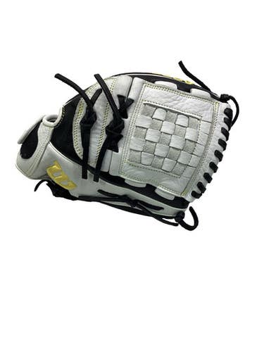 Used Wilson A950 FP RH Throw Fastpitch Gloves Black And White 12" 11347-S000261727