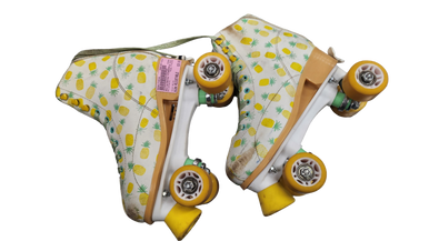 Used RollerDerby PINEAPPLE Junior Roller Quad Skates White Adjustable 11613-S000174530