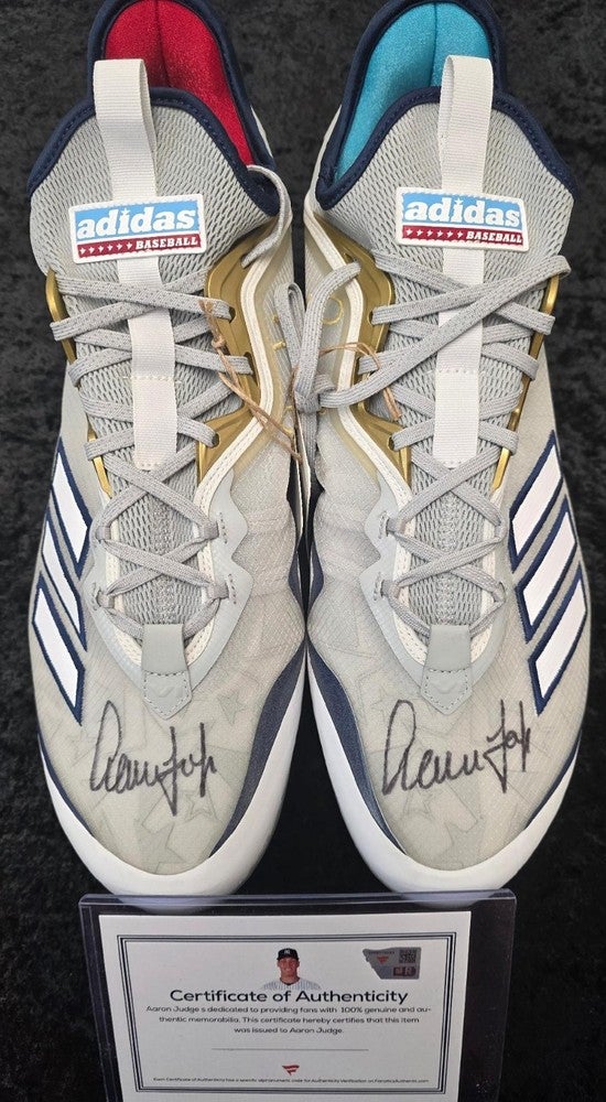 adidas gazelle silver green womens Aaron Judge Autographed "Player Issued 2021" Blue / Gray Adidas Cleats   Super Sports Center
