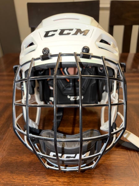 White Small Senior CCM Tacks 710 Helmet with CCM Cage FM 580