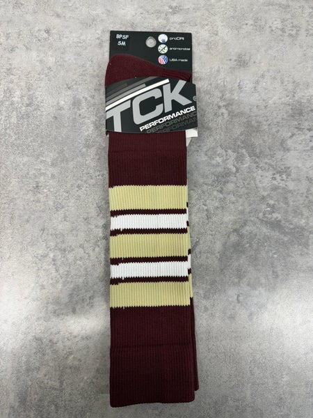 TCK Custom Striped Sock Maroon/Gold/White Adult Small
